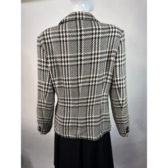 Express Tailleur Womens Black & White Plaid Double-Breasted Blazer Jacket Sz 12 - Picture 11 of 16